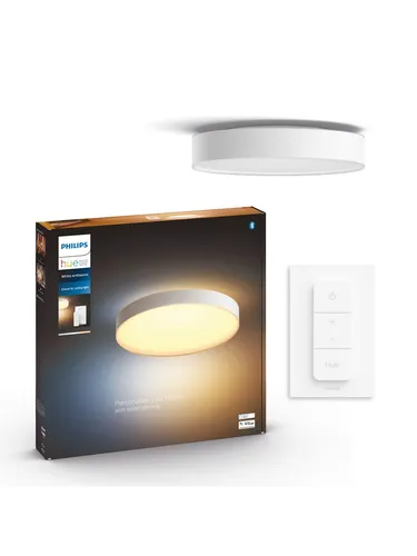 Philips Hue Enrave Deckenleuchte (extra groß, Weiß) - Die extragroße Hue Enrave Deckenleuchte in Weiß bietet kraftvolles Licht für große Räume und beeindruckende Lichteffekte. Steuerbar mit Smart Devices und Sprachassistenten.