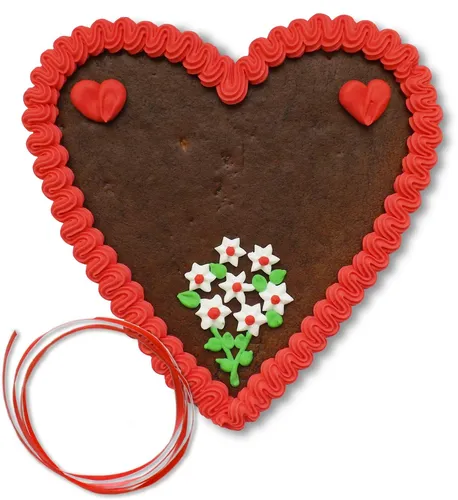 Lebkuchenherz 21cm mit Rand & Deko - rot Selbermachen (62,45 EUR/kg)