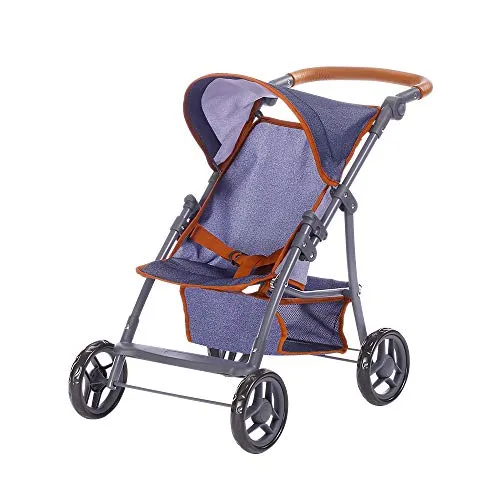 Knorrtoys® Puppenbuggy Liba - Dark Blue - Puppenwagen für Puppen bis 46 cm, zusammenklappbar, mit verstellbarem Griff und Anschnallgurt - ideal für kleine Puppenmamas ab 3 Jahren.