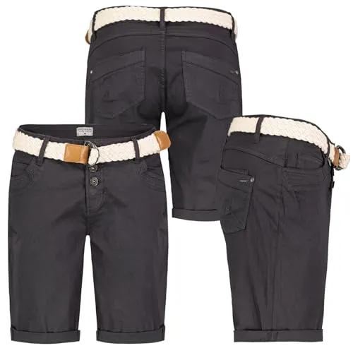 Stitch & Soul Damen Short Bermuda Kurze Hose Sommer Chino Stoff Hose mit Gürtel Neu, Hosengröße:XS / 34, Farbe:Anthrazit