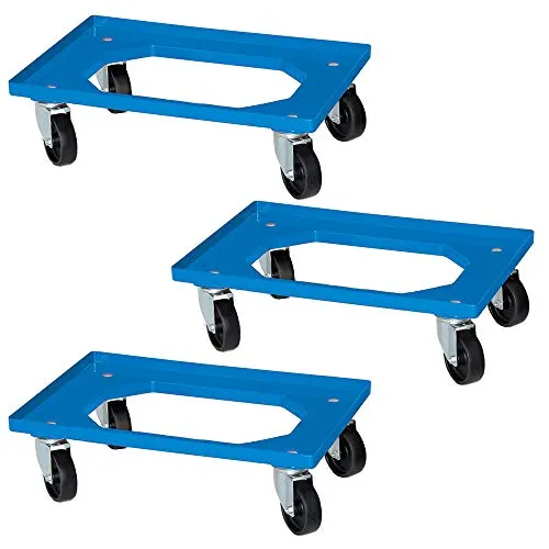 BRB 3 Logistikroller für 600 x 400 mm Behälter, Schwarze Räder, blau, Trgkf 250 kg