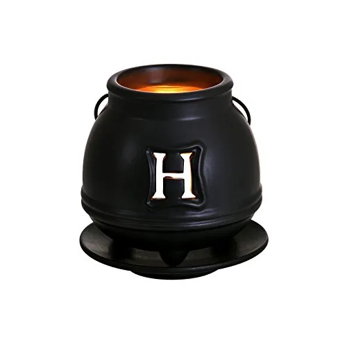 Elbenwald Harry Potter Teelicht Halter Hogwarts Kessel Windlicht mit Abnehmbarer Schale für Duftöl 9 x 10 x 9,5 cm Keramik schwarz