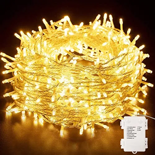 Hoteril LED Lichterkette, 13M 130LED Lichterkette Batterie mit 8 Modi, Timer, IP65 Wasserdicht Lichterkette Außen für Balkone, Gärten, Weihnachten, Partys, Hochzeiten