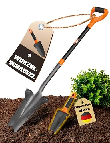 BoomDing Wurzelspaten mit Wurzelsäge – Effektives Gartenwerkzeug - Wurzelspaten mit scharfer Spitze und stabiler V-Form. Ideal für müheloses Umgraben und Entfernen von Pflanzen. Ergonomischer Griff und langlebige Materialien sorgen für komfortables Arbeiten im Garten.