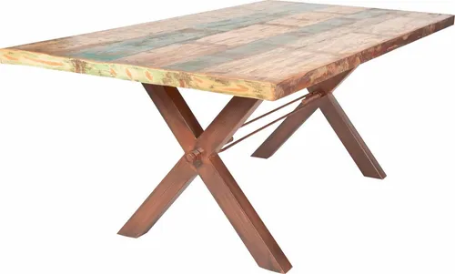 SIT Esstisch Tops, aus recyceltem Altholz - Esstisch aus recyceltem Massivholz mit buntem Finish, wahlweise mit robustem Eisen-Gestell in Roheisen oder antikbraun - ein echter Blickfang für Ihr Esszimmer.