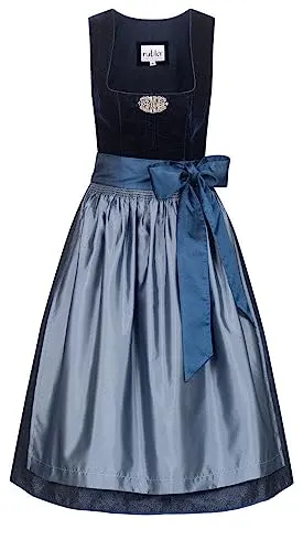 Nübler Dirndl midi Damen Marlies SAMT Blau - Elegantes 2-teiliges Set mit Samtoberteil und schimmernder Schürze, perfekt für Oktoberfest und festliche Anlässe. Hochwertige Trachtenmode in Größe 44 mit individuellem Schnitt.