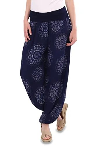 Malito - Damen Haremshose Orient Print aus Baumwolle - Leichte Stoffhose elastischer Bund - Aladinhose für Strand & Alltag - Pumphose für Frauen 7197 (Größe: 34-42 dunkelblau)