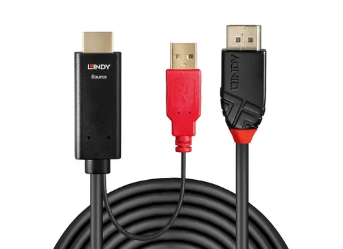 Lindy Video- / Audiokabel 5m - USB, HDMI zu DisplayPort - KABEL & ADAPTER - 5 m langes, abgeschirmtes Kabel für optimale Signalübertragung zwischen HDMI und DisplayPort, ideal für Multimedia-Anwendungen.