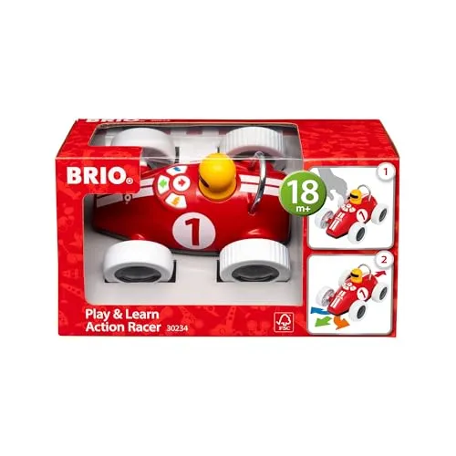 BRIO 30234 Play & Learn Rennwagen - Spielerisch Hand-Augen Koordination Lernen - Züge & Schienenfahrzeugspielsets für Kinder - Innovativer Rennwagen mit Steuerungsfunktion, ideal zum Lernen von Ursache und Wirkung, empfohlen ab 18 Monaten.