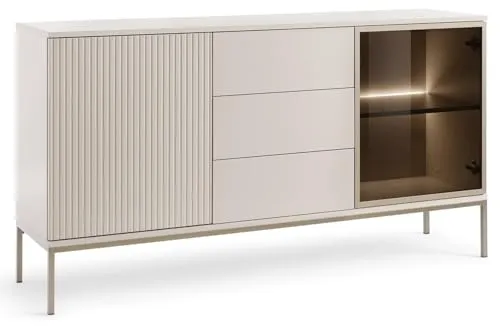 Emporius Haller Kommode mit Lamellen, Beige, Wohnzimmer Kommode mit LED - Loft Stil, Sideboard 3-türig mit Schubladen - 154 cm breit