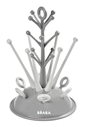 BÉABA, Flaschenabtropfschale für Baum, große Kapazität, 6 Fläschchen und Zubehör, abnehmbare Wasserauffangschale, praktisch, cleveres Design, Hellgrau
