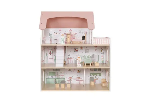 TikTakToo Puppenhaus Holzpuppenhaus Rosa mit Zubehör - Kreatives 3-stöckiges Puppenhaus aus MDF mit 4 eingerichteten Räumen. Fördert Fantasie und Rollenspiel. Ab 3 Jahren geeignet, ideal für stundenlangen Spielspaß.