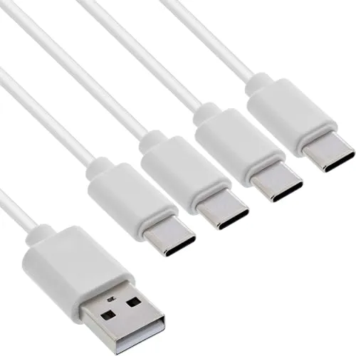 InLine 4in1 Y-Ladekabel, USB-A auf 4x USB-C, bis zu 25W Ladeleistung, kompaktes Vierfach-Ladekabel für Gadgets, kein Schnellladen, weiß, 1m, 35141W