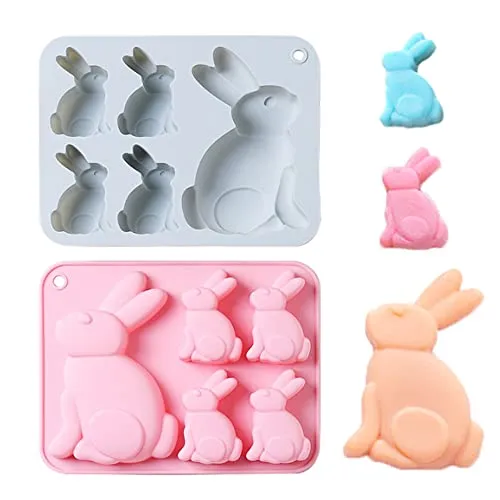 duoyif Hase Silikonform Backform Hasen Formen Kuchenform Ostern Silikonform BPA-frei Schokoladenform Kaninchen Pralinenform Kuchen Deko Form Hasenform Für Schokolade Kekse Fondant 2Stücke