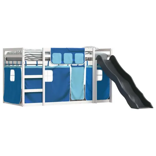 Maison Exclusive Etagenbett mit Rutsche und Gardinen Blau 90x200 cm