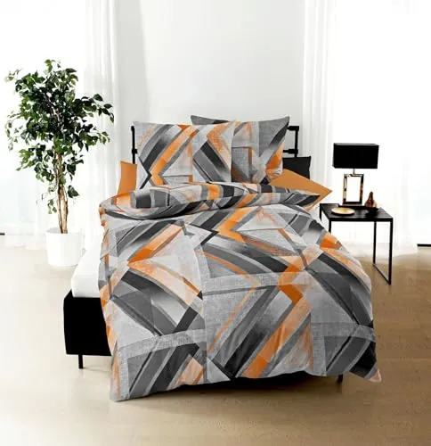 JACK by Kaeppel Fein Biber Bettwäsche 2tlg. Elevate Orange Anthrazit - Bettwäsche-Set aus 100% Baumwolle, weich und kuschelig für traumhafte Nächte, mit praktischem Reißverschluss und bügelfrei. Pflegeleicht und hautfreundlich, ideal für gemütlichen Schlaf.