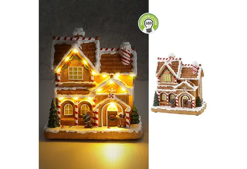 CEPEWA Dekoobjekt LED Winter Haus Lebkuchen 21,5x22,5x12,5cm Polyresin 15 warmweiße LEDs