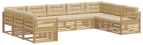 vidaXL Outdoor-Sofagarnitur 9 pcs Weiß und Beige - Elegantes 9-teiliges Möbelset für Garten und Terrasse, gefertigt aus robustem Akazienholz. Wetterfest und langlebig, ideal für entspannte Stunden im Freien. Modernes Design mit klaren Linien sorgt für ein stilvolles Ambiente.
