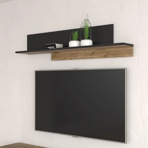 Forte HAYATO Wandboard 150 - Modernes Wandregal in Schwarz und Alpenfichte - Bücherregal mit einzigartigem Design, ideal für Wohnzimmer und Schlafzimmer. Hergestellt aus nachhaltigen Materialien, schnell montierbar und pflegeleicht.