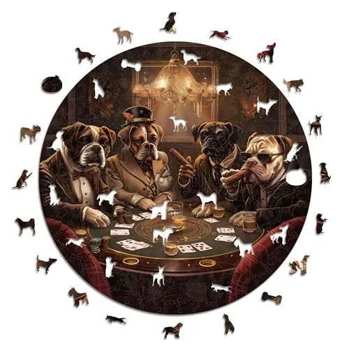 Iconic Puzzles – Dogs Playing Poker, fantasy animals, 100 % nachhaltiges Holzpuzzle, Geschenke für Kinder und Erwachsene, Größe S, 200 Teile
