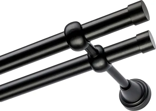 Voppi Gardinenstange Moderi 2-läufig 340 cm 19+19 mm schwarz, moderne Vorhangstange, einfache Wandmontage