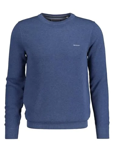 Gant Herren Cotton Pique C-Neck Pullover, Denim Blue Mel, 5XL - Pullover für Herren mit normaler Passform, Rippbündchen und Kontraststreifen am Kragen für stilvollen Komfort.