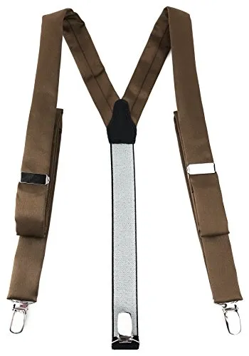 TigerTie schmaler Unisex Hosenträger in Y-Form mit 3 extra starken Clips - Farbe in graubraun einfarbig Uni - hochwertige Verarbeitung
