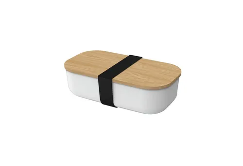 elasto Lunchbox Beech 1300 ml in Weiß Brotdose mit Elastikband Holz-Deckel