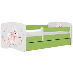 Raumhirsch Furniture Kinderbett, Grün mit Schublade - Robustes Kinderbett (70x140 cm) mit abnehmbarer Schutzschiene und geräumiger Schublade für praktischen Stauraum. Ideal für ein sicheres und gemütliches Kinderzimmer.