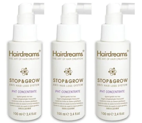 Hairdreams Haarkur Stop & Grow Hairdreams pht Concentrate, Set, 3-tlg. - Set mit 3x Hairdreams pht Concentrate (100 ml) zur Unterstützung der Haarpflege. Ideal für die gezielte Anwendung auf der Kopfhaut, um die Haarstruktur zu verbessern und das Haarwachstum zu fördern.