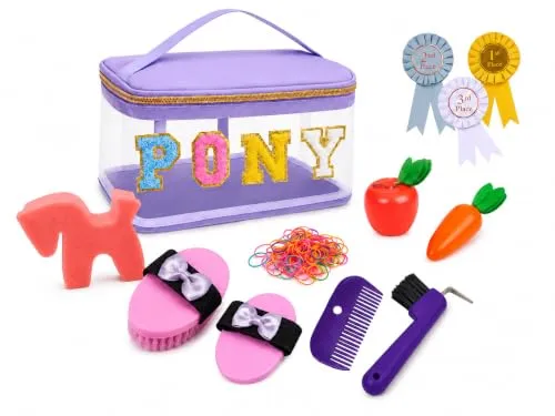 Hobby Horse Zubehör – Pferde Putzset Kinder: Tasche, Bürsten & Hufkratzer