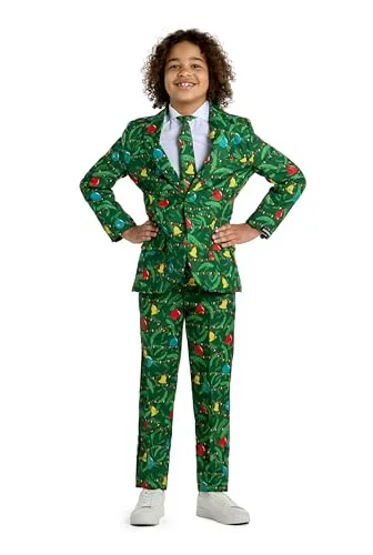Suitmeister Jungen Weihnachtsanzug - Holiday Ugly Real Weihnachten Light Up Outfit - Grün - Inklusive Kinderblazer, Hose, Krawatte
