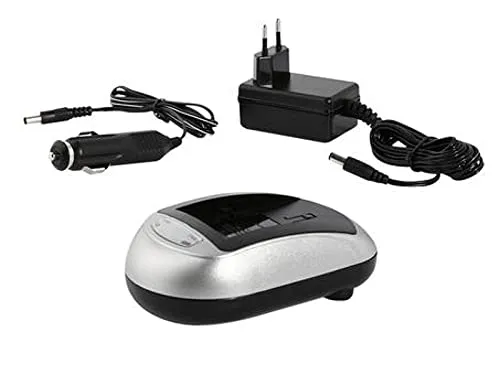 Ladegerät kompatibel mit Sony Typ BC-QM1 - Ladegerät für Sony Typ BC-QM1 mit 100-240 Volt-Netzteil und Autoladekabel, perfekt für flexible Nutzung zu Hause oder unterwegs.