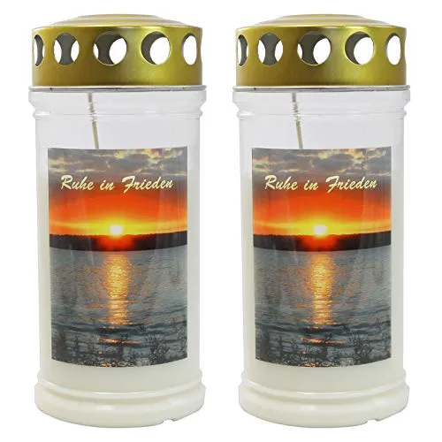 Ebersbacher Kerzenfabrik GmbH Gedenkkerze mit Bild Sonnenuntergang-Ruhe in Frieden 2 Stück ca. (ØxH) 75 x170 mm