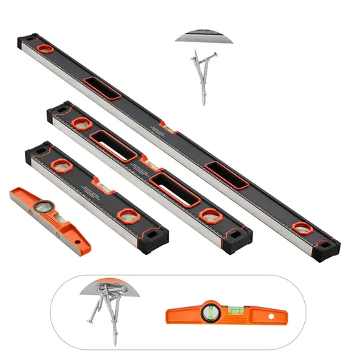 VEVOR 4-teiliges Torpedo-Wasserwaagen-Set - Vielseitiges Wasserwaagen-Set aus robustem Aluminium, ideal für präzise Messungen in 45°, 90° und 180°. Die magnetische 10-Zoll-Wasserwaage bietet optimale Handhabung und Aufbewahrung in einer praktischen Tasche.