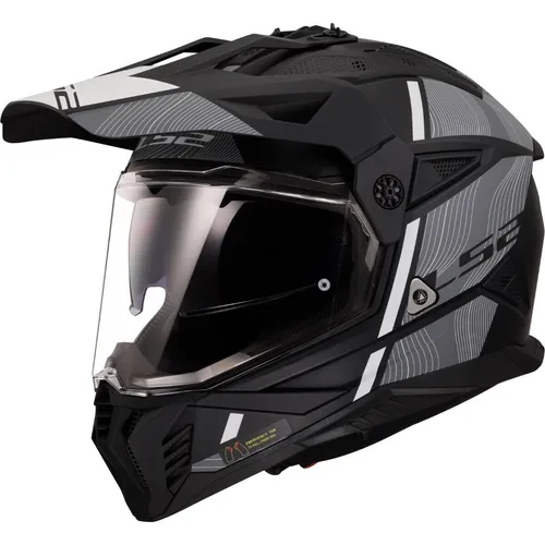 LS2 MX702 Pioneer II Hill Enduro Helm - Adventure Motorradhelm in Matt Schwarz-Weiß XL - Motorradhelm für Offroad-Abenteuer, ECE-zugelassen und mit mikrometrischem Verschluss für perfekten Sitz und Sicherheit.