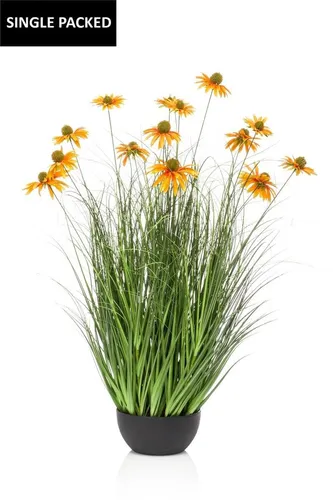 Kunstgras Sonnenhut Shalla mit Blüten, 90 cm - Dekoschale in Orange - Dekorativer Kunstgras Sonnenhut Shalla mit Blüten, ideal für stilvolle Innenraumgestaltung. Höhe 90 cm, perfekt für kreative Dekoideen ohne Pflegeaufwand.