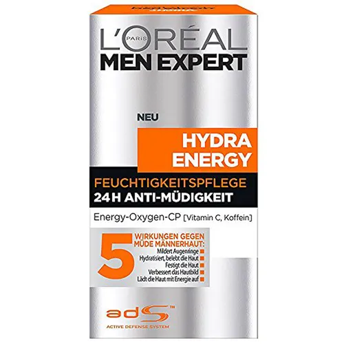 LOREAL Men Hydra Energy Feuchtigkeitspflege 24h - Anti-Faltenpflege für Männer, spendet 24h Feuchtigkeit und bekämpft Müdigkeitserscheinungen für einen frischen Teint.