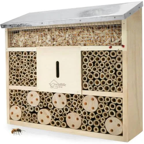 WILDLIFE HOME Bienenhotel mit Metalldach – Unbehandelt und aus Massivholz
