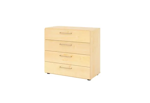 Hammerbacher Regal 2OH mit 4 Schüben - Büroschrank mit 4 Schubkästen, Soft-Close-Funktion und höhenverstellbaren Sockelgleitern für optimale Anpassung, Korpus und Front in elegantem Ahorn-Design.