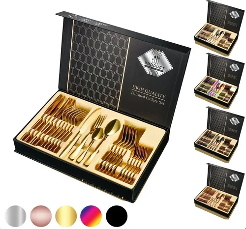 Faizee Möbel Besteck Set Edelstahl für 6 Personen - 24-teiliges, hochglanzpoliertes Besteckset aus rostfreiem Edelstahl, spülmaschinenfest und ideal in eleganter Geschenkbox – perfekt für besondere Anlässe!