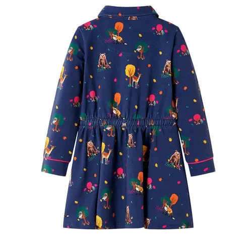 vidaXL Blusenkleid Kinderkleid mit Langen Ärmeln und Kordelzug Marineblau 116