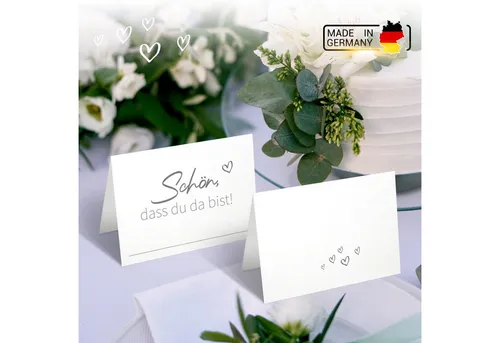 Funke & Brand Grußkarten 50x Tischkarten Hochzeit 85x55mm verschiedene Farben