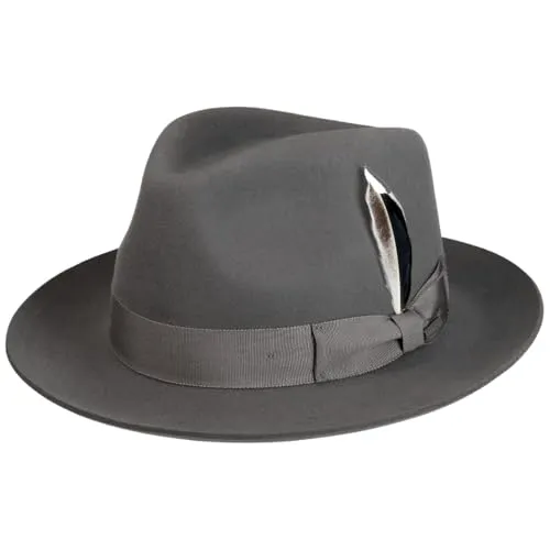 Stetson Rosedale Fedora Wollhut Herren Winter grau 57 cm - Eleganter Fedora von Stetson aus hochwertigem Wollfilz und Kaschmir, wasserabweisend und ideal für stilvolle Outdoor-Aktivitäten. Perfekter Sitz und Komfort für modebewusste Herren.