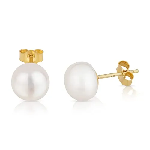 NKlaus 8mm Süßwasserperle Ohrstecker aus 333 Gelbgold - Ohrringe für Damen | Zeitlose Eleganz mit 8mm echten Süßwasserperlen und hochwertigem 333er Gelbgold für einen Hauch von Luxus.