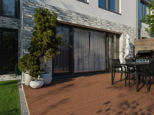 Produktbild Fiberdeck | 3,60 m | Braun 23 x 145 mm WPC Terrassendiele, Ultrashield rhk Coextrudiert Hohlkammerprofil, Rutschfest Pflegeleicht Witterungsbeständig, Verdeckte Clip Montage