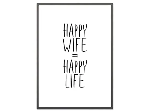 Ritter Mediendesign Bild Happy Wife Happy Life Kunstdruck Typografie Poster Druck Deko Geschenkidee Din A4