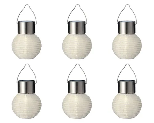 Lumineo LED Laterne, Dauerlicht, warmweiß, Solar Gartenleuchte LED Lampion Nylon 7x9cm Weiß / Warmweiß 6er Set