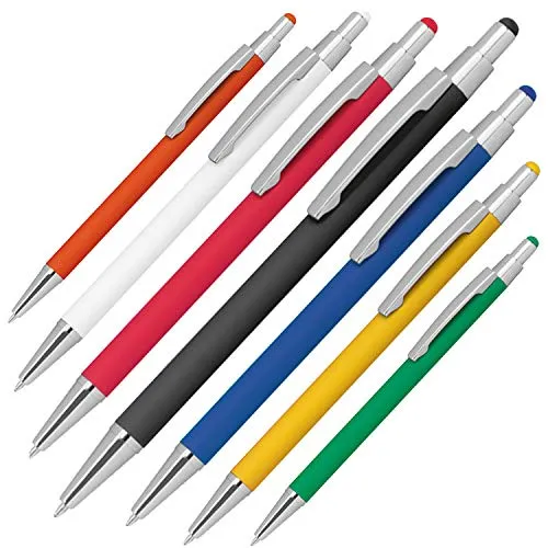 Touchpen Kugelschreiber aus Metall / gummiert / 7 Farben 7