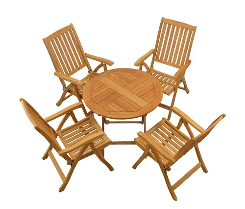 Kai Wiechmann Balkonset - Exklusive Teak Sitzgruppe (5-tlg.) - Balkonmöbel-Set aus hochwertigem Teakholz mit 4 Hochlehnern und 1 Klapptisch. Wetterfest und klappbar, ideal für kleine Balkone und ganzjährige Nutzung im Freien.